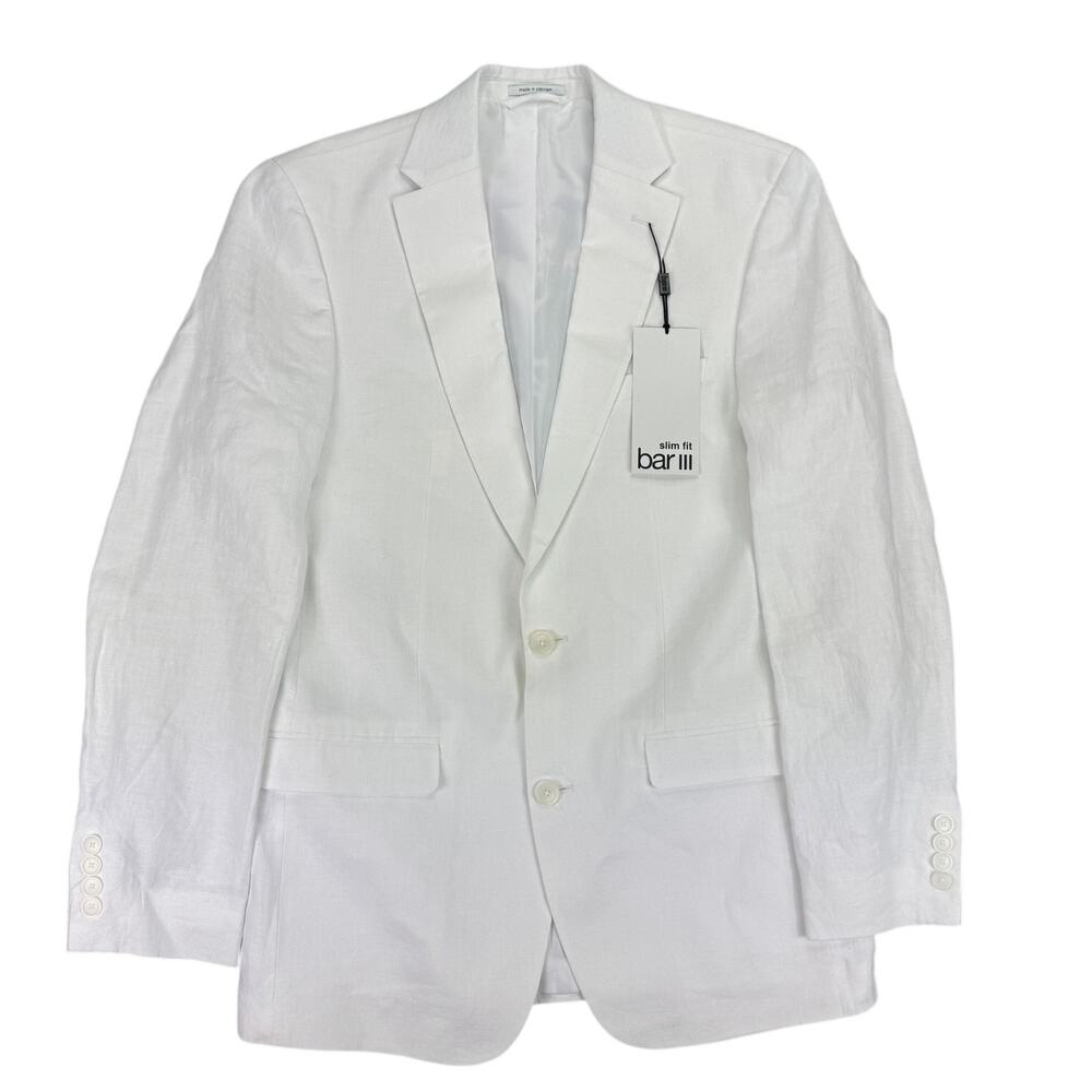 Bar III Mens Slim Fit 100% Linen Solid Suit Jacket White 38L